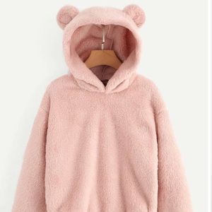 hooded light pink teddy jacket